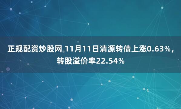 正规配资炒股网 11月11日清源转债上涨0.63%，转股溢价率22.54%